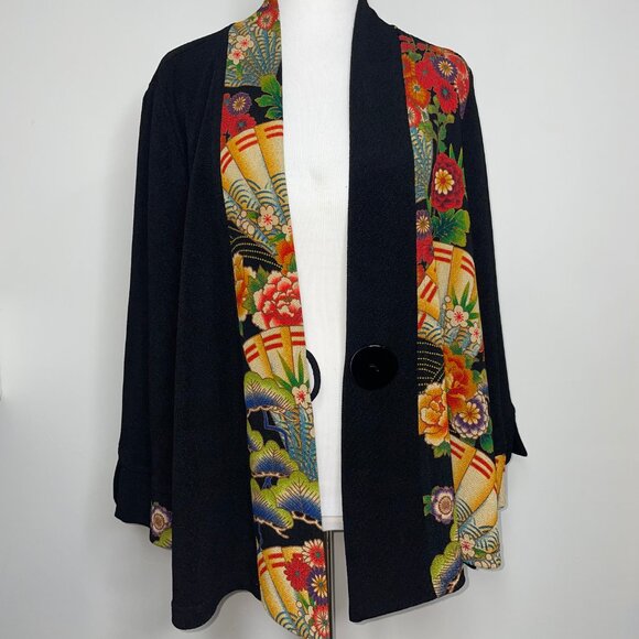 MOONLIGHT Y & S Fashion Jacket Black Floral Asian Art to Wear Lagenlook Size XL - Picture 4 of 16